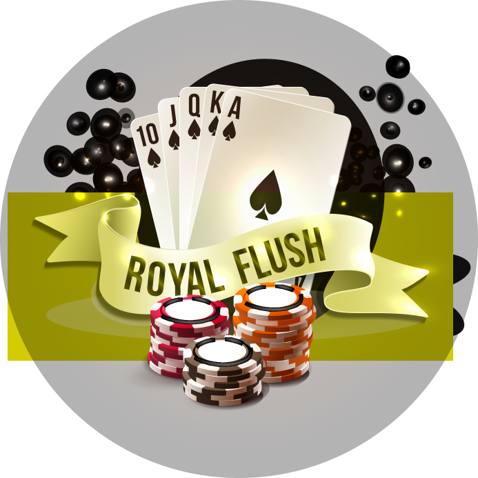 poker cards and chips with royal flush title